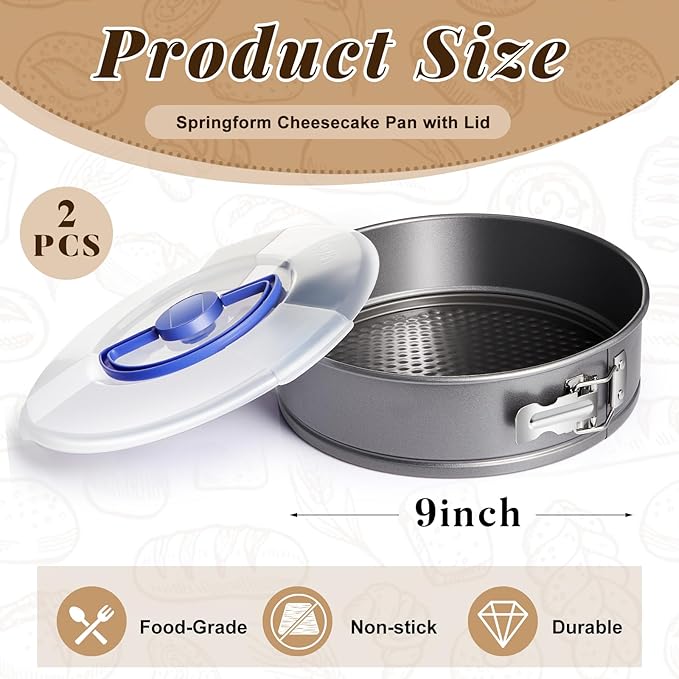 2 Pcs Springform Cheesecake Pan with Lid and Removed Bottom 9 Inch gray Non Stick Round Cake Pan Travel Friendly Carbon Steel Bakeware for Pie Cake Pizza