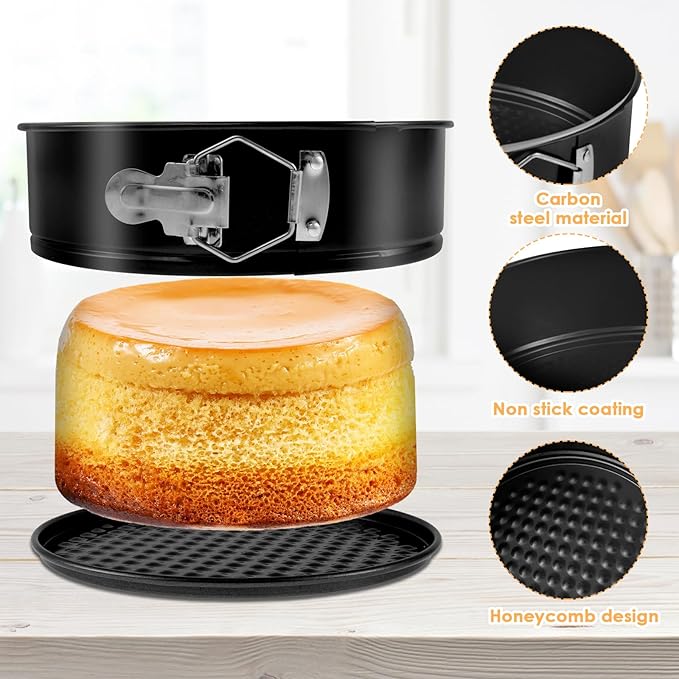 Cake Pan Set of 3, Nonstick Springform Pans with Removable Bottom, Leakproof Stainless Steel Round Cake Pans, 4, 7, 9 Inch Spring Form Pan for Cheesecake with 50 Pcs Parchment Paper Liners