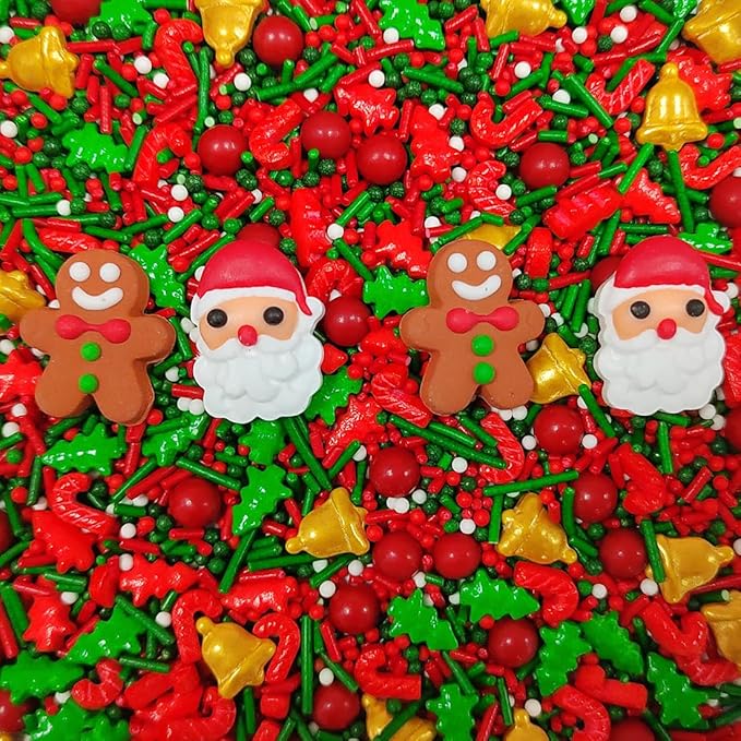 Eastron Christmas Themed Sprinkles, Christmas Sprinkles for Cake Decorating, Edible Santa Claus Gingerbread Men Red Green Sprinkle for Baking Cookie, Cupcakes Topper, Ice Cream, Desserts Decorations