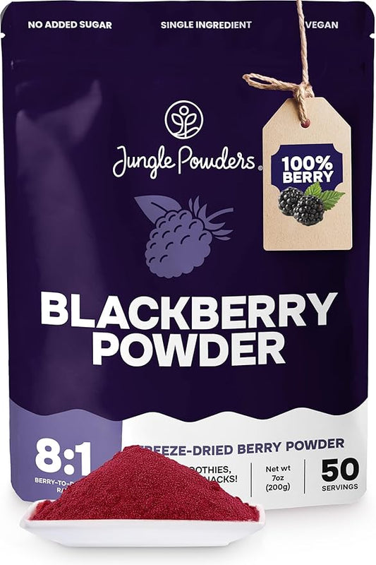 Jungle Powders Blackberry Powder for Smoothie 7 Ounce Bag, Powdered Freeze Dried Blackberries, Purple Superfood Flavoring Extract for Baking Flavoring