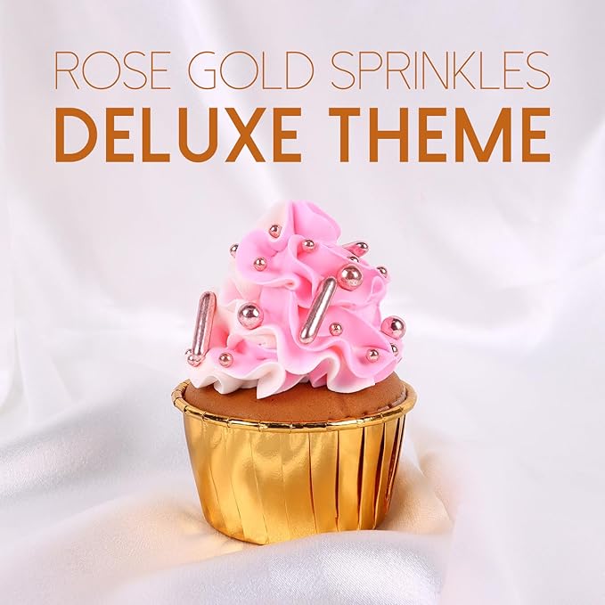 Rose Gold Sprinkles for Cake Decorating, Valentine Sprinkles, Rose Pearl Sugar Cupcake, Cookies, Ice Cream Toppings, 3.5 Ounces Cake Decorationss Baking, Perfect for Wedding, New Year’S Eve, Christmas Party