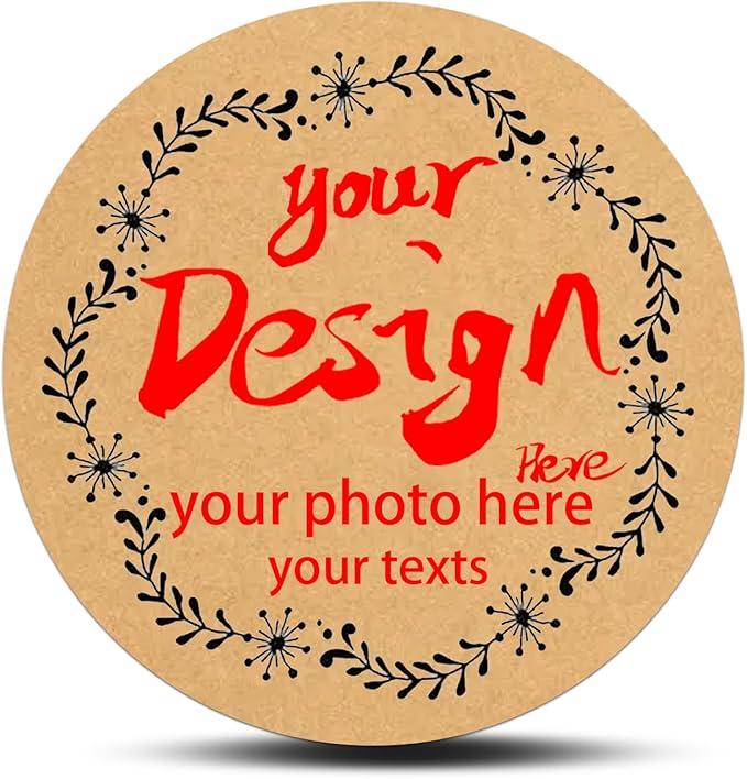 Custom Lable Stickers Round Kraft Paper Stickers, Customized Jars Labels Bakery Package Label with Floral Wreath Personalized with Texts, Logo, Thank You Labels for Business 100pcs (Style 3)