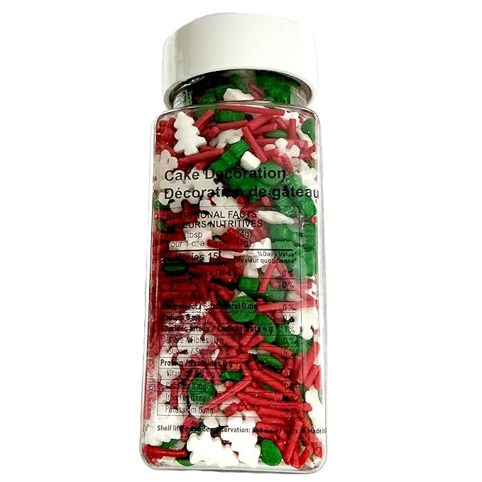 Homipooty Christmas Tree Sprinkles for Cake Decorating 100g/3.5oz Mix of Red and Green Holiday Sprinkles with White Snowflakes Jimmies for Cupcake Toppers Cookie Ice Cream Decorations Celebrations