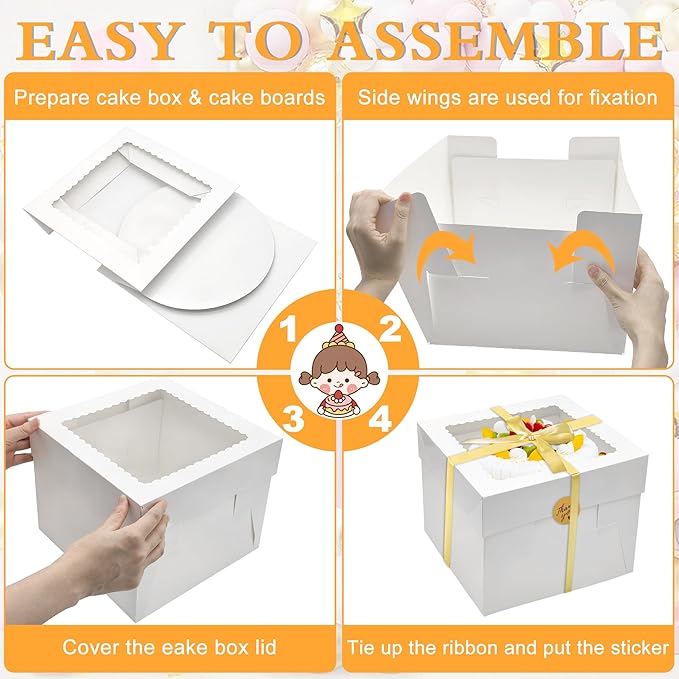 3 Pack Cake Boxes(10x10x8 Inches),White Bakery Boxes with Window,cardboard cake boxes,Cake Boards Decorating Supplies for Birthday,Mother's Day,Wedding,Party,Gift Giving,Cake Box 10 inch