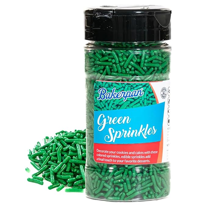 Bakerpan Green Jimmies Sprinkles - 6 Ounces Green Sprinkles for Cake Decorating, Edible Sprinkle for Cupcakes, Ice Cream (Made in USA)
