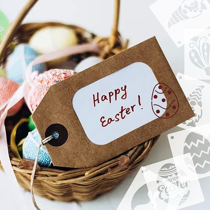 24 Pcs Small Easter Painting Stencils Happy Easter Reusable Plastic Art Craft Stencils 3X3 Inch for Painting On Wood Wall Glass Fabric Rock Canvas with Eggs Bunny Rabbit Pattern