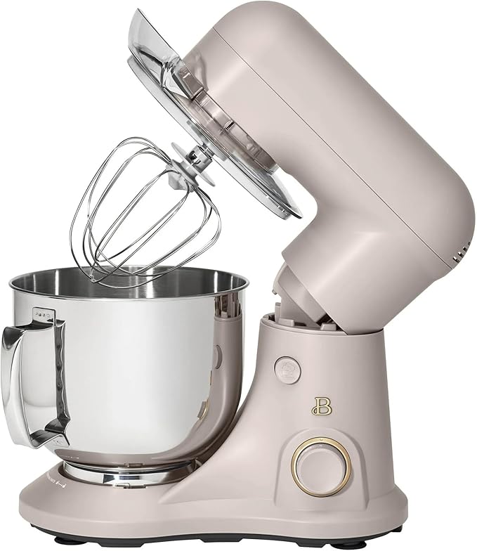 Beautiful 5.3 QT Stand Mixer w/Tilt-Head Design, Stainless Bowl, 300-Watt Power, 12-Speed Control, Includes Beater, Dough Hook, Whisk, Splash Shield (Porcini Taupe)