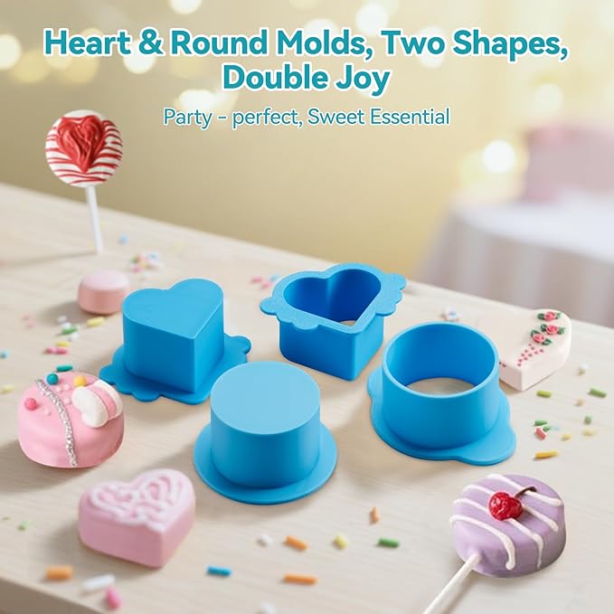 Cake Pop Mold Set,Heart & Round Cutter and Pusher,9-Inch Tray,3D Printed Cake Pop Molds Kit with 100 Bags,100 Sticks,100 Ties,Food-Grade PLA for Party/Wedding/Home Baking