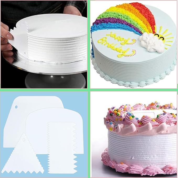 Dough & Bowl Scrapers Plastic Icing Smoothers Dough Cutters Bench Scrapers, Set of 7 Cake Scraper and Smoother Tools for Cake Decorating