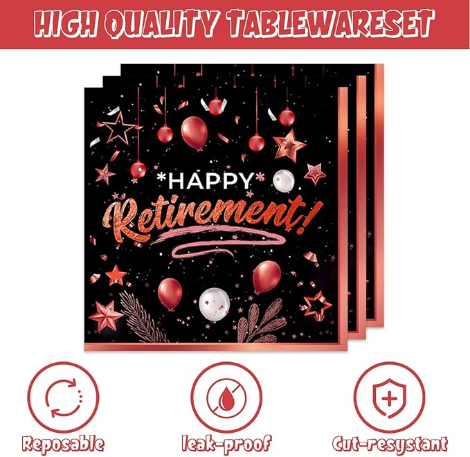 40pcs Retirement Party Decoration,include 20 dessert plate, 20 Napkin,Used for Rose Gold and Red Retirement Party Supplies