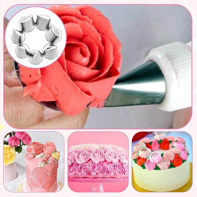 7Pcs Rose Flower Tips Piping Set Petal Icing Tips for Cake Decorating Tip Stainless Steel Cream Icing Piping Tip Fondant Rose Nozzle Pastry Tools