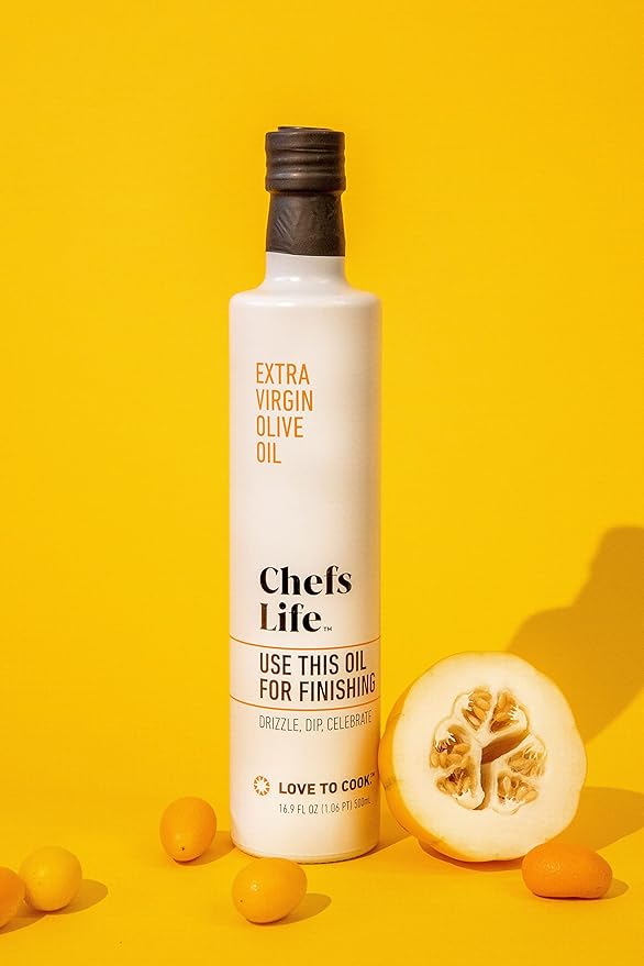 Chefs Life Finishing Oil - Olive Oil Extra Virgin, 100% Extra Virgin Olive Oil, Pure EVOO, Perfect for Dressing, Drizzle, Dipping, Non GMO - 16.9 Fl Oz (1 Bottle)