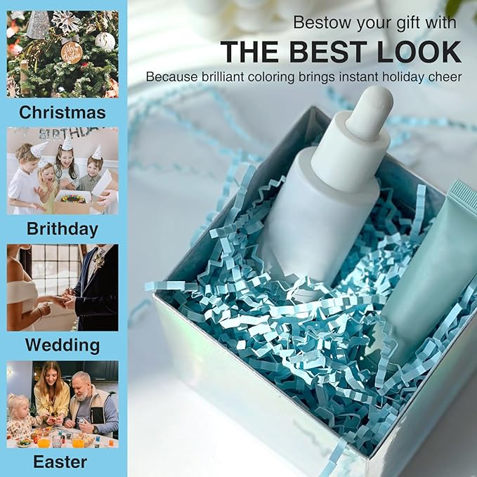 2LB Crinkle Cut Paper Shred Filler for Bag Gift Box Basket Confetti Paper Shreded Stuffing Decorations(Light Blue)