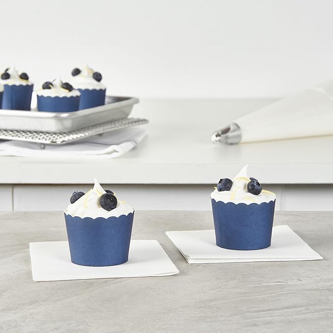 Panificio 3 Ounce Cupcake Wrappers, 200 Scalloped Baking Cups - Oven-Ready, Greaseproof, Midnight Blue Paper Cupcake Liners, Disposable, For Birthdays, Baby Showers, Or Weddings - Restaurantware