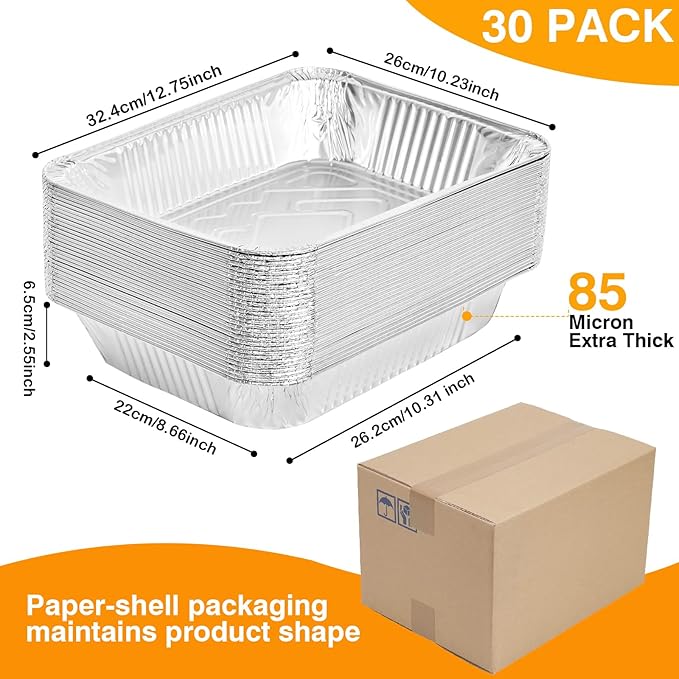 Gladify Aluminum Foil Pans 9x13 Disposable Baking Pans 30 Pack Heavy Duty Half Size Tin Foil Trays for Steam Table, Roasting, Cooking, Heating, Freezing Food1