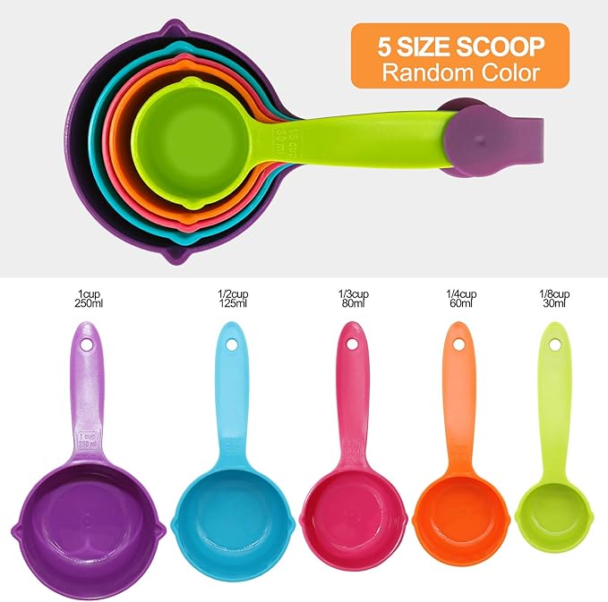 Rypet Pet Food Scoop Set of 5 - Measuring Cups and Spoons Set Plastic for Dog, Cat and Bird Food (Random Color)