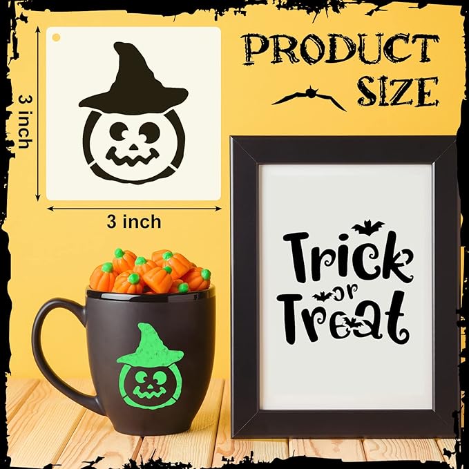 66 Pcs Small Stencils for Crafts Reusable 3 Inch Stencils for Painting on Wood DIY Craft Paint Template for Wall Home Decor Card Rock Canvas Drawing Holiday Ornament(Witch)