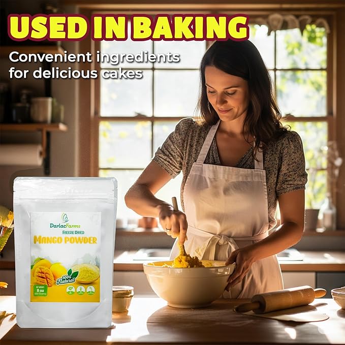 DARLAC FARMS Freeze Dried Mango Powder 8Oz, Natural ingredients, Nutrient-rich, Vegan, No Add Sugar, Preservative-free, Convenient zip-lock Pouch, Perfect for Smoothies, Baking, Seasoning