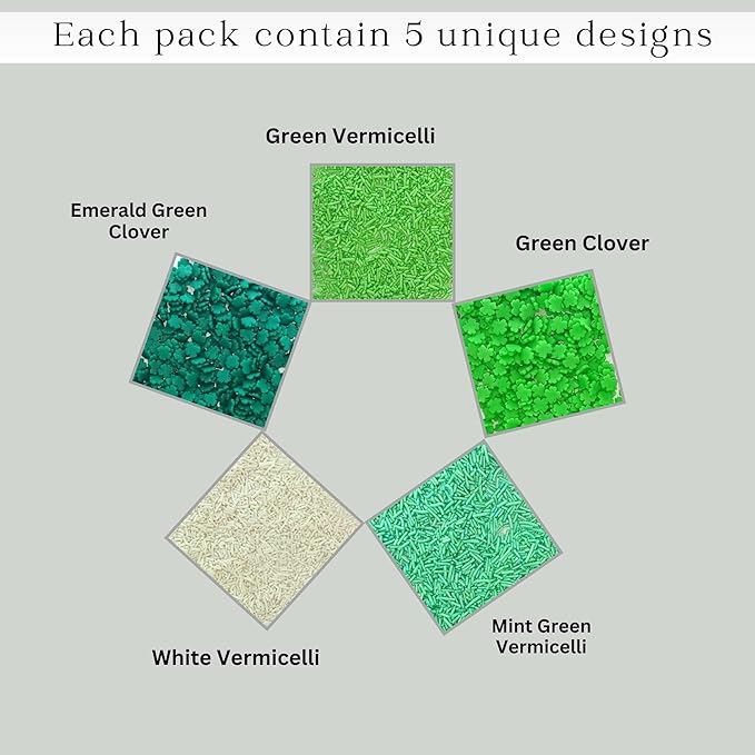 Confect St. Patricks Green & White Vermicelli Sprinkles Mix | Edible Sprinkles for Baking & Cake Decorative | Cookie Sprinkles | Edible Sprinkles mix pack of 5 | Soy-Free, Dairy-Free, Palm Oil-Free - 5 Oz