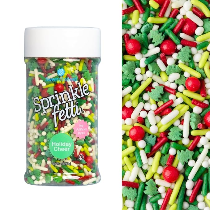 Sweets Indeed Sprinklefetti Holiday Cheer Natural Christmas Sprinkles – 2.4 oz Jar | Red, Green & White Tree Mix | No Artificial Dyes | Festive Cupcake, Cookie & Cake Decorations