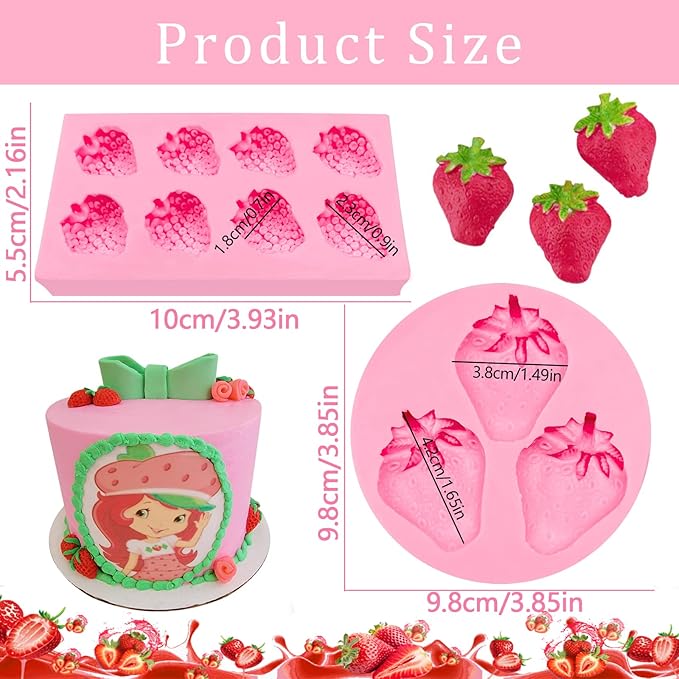Strawberry Fondant Molds, Mini Fruit Chocolate Cake Decorating Silicone Molds for Baking Cupcakes, Mousses, Candies, Polymer Clay Craft Projects, Wedding Birthday Kitchen Accessories