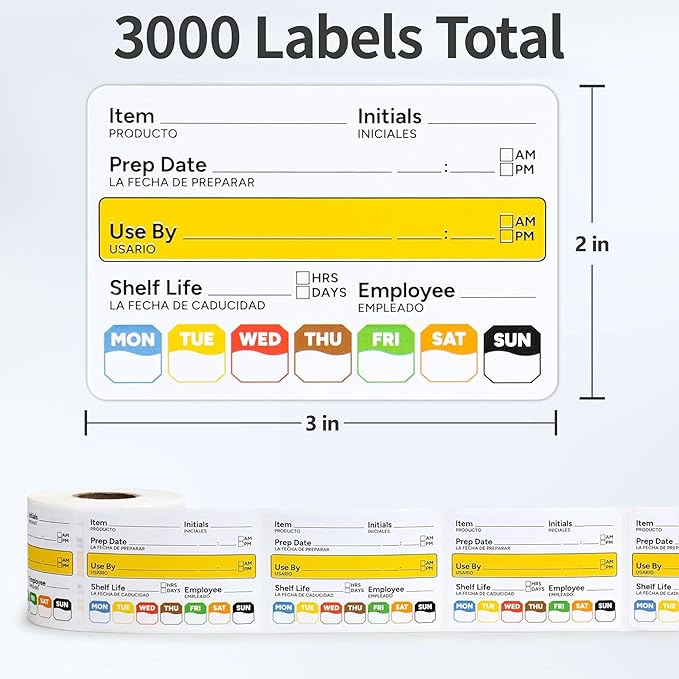 Restaurant Quality Shelf Life Food Rotation Labels Vinyl, 2” x 3” Self-Adhesive Removable Freezer Food Labels, Perfect for Reusable Containers, Easy to Remove, Food Safety Date Sticker (10 PCS)