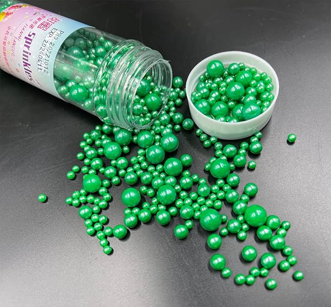 Christmas Sprinkles Pearl Sugar Green Candy 130g/ 4.6oz Baking Edible for Cake Decorations Cupcake Toppers Cookie Decorating Ice Cream Toppings Celebrations Shaker Jar Wedding Shower Party Supplies