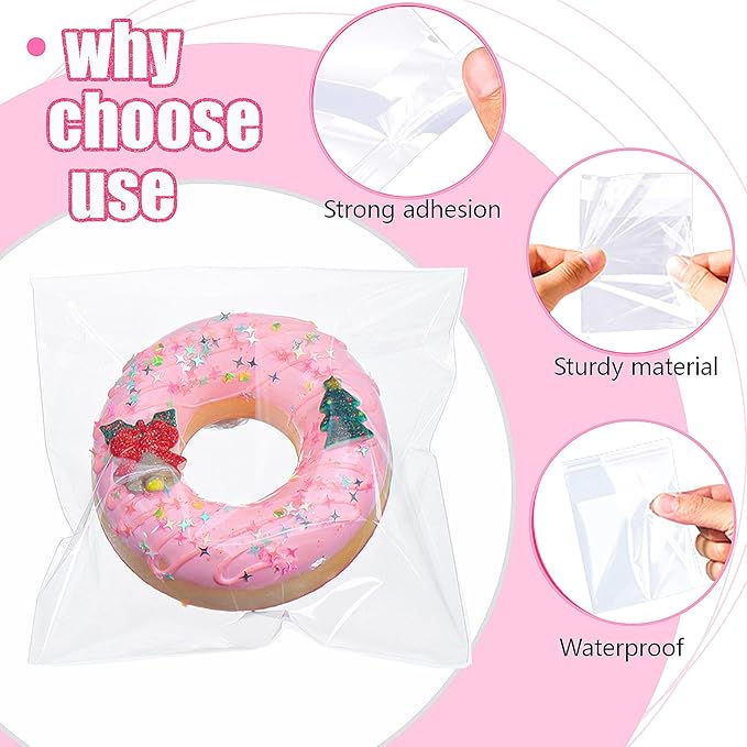 JCXGRVC 500Pcs 5 x 5Inch Clear Cellophane Single Donut Bags Individual Macaron Cookies Bags Packaging Bakery Treat Bag for Soap Chocolate Truffle Ore Wedding Bab Shower Birthday Party Favors