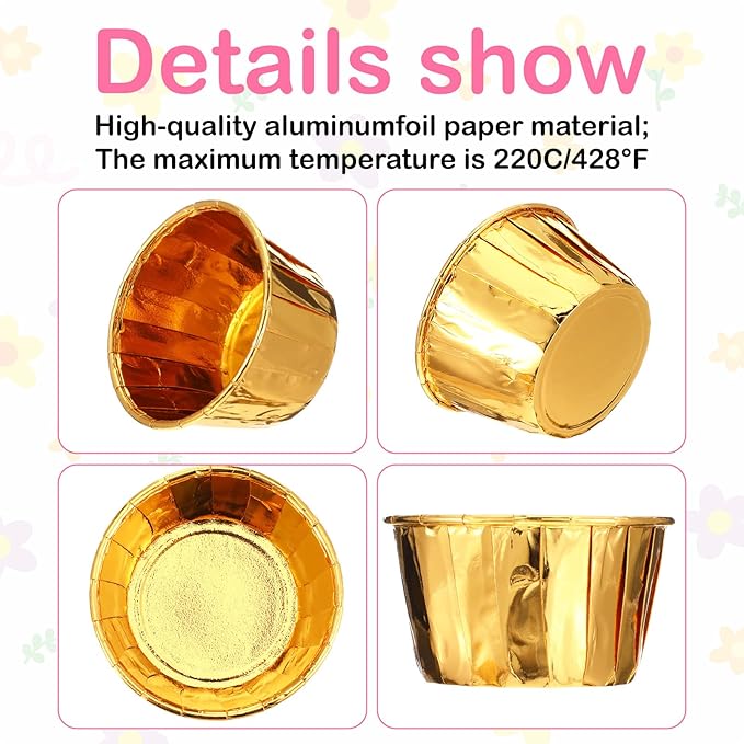 400 Pcs Gold Cupcake Liners, 3.5 oz Disposable Baking Cups Mini Foil Muffin Liners Pans Holders Containers Cupcake Wrappers for Wedding Holiday Birthday Christmas Party