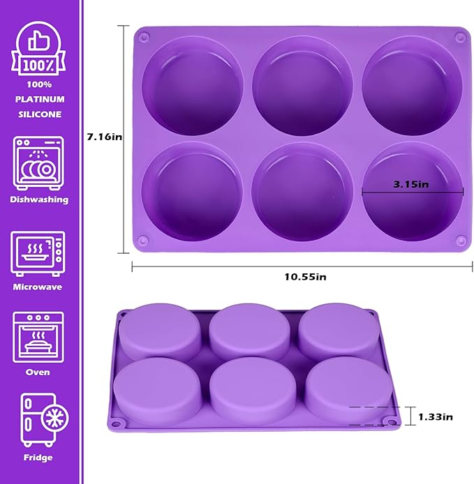 2 Pcs 6-Cavity Silicone Egg Molds for Oven Baking, 3.15 Inch Non-Stick Muffin Top Pans/Whoopie Pie Pan, Round Baking Molds for Breakfast Sandwiches Muffin Top