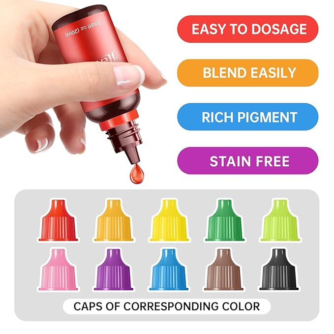 Food Coloring Liquid – 10 Colors x 0.7 fl oz Concentrated Water-Based Food Dye for Baking, Cake Decorating, Slime, Soap, Easter Eggs