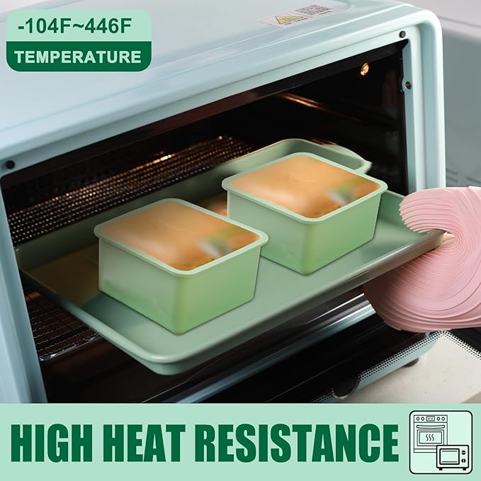 QELEG Silicone Square Pullman Loaf Pan (2 Pack) - Non-Stick Silicone Rectangle Corrugated Toast Box for Oven Baking QLG0142-5.2x5.2x2.2 inch