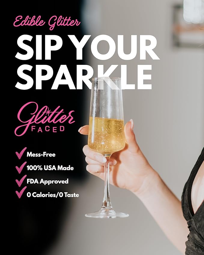 Glitter Faced Pink Edible Glitter For Drinks With 0-Calories, No Taste or Texture | 30ml Food-Grade, 30 Drinks, Luster Dust | Ideal for Beverages, Galentine’s, Parties & Events | Made in USA