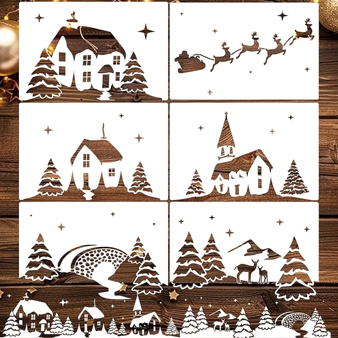 Christmas Stencils for Window Glass Large Christmas Window Stencil Reusable 58.5” Winter Forest House Village Holiday Stencils for Painting on Window Glass Wall Doormat Wood