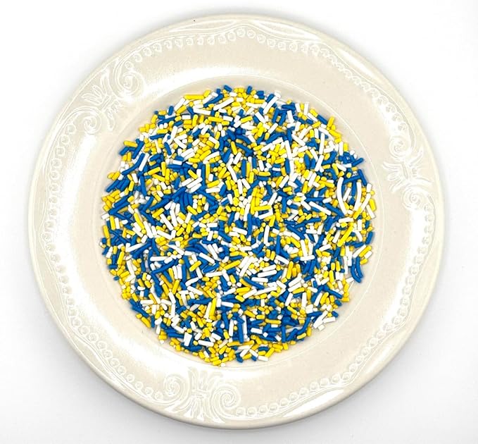 Blue Yellow White Sprinkles for Cake, Cupcake, Cookie Decorations, Ice Cream and Donut Toppings Edible Decorating Baking Supplies - 4 oz package