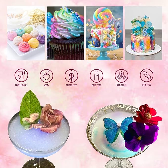 Edible Glitter 5 Colors Set,SkyVue Edible Luster Dust Iridescent Vegan Gluten Nut Free Rainbow Drink Shimmer Food Grade Metallic Powder for Cake,Cocktails Champagne Beverages Decoration - 3g/Bottle