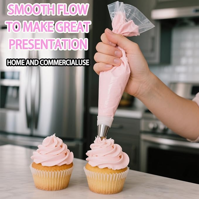 NOVANO Piping Bags and Tips Set, Cakes Decorating Supplies Kit with 100pcs 12 Inch Pastry Bags, 6 Piping Tips,1 Reusable Pastry Bags, 2 Couplers, and 2 Icing Bags Ties,Simple and Convenient Baking Set