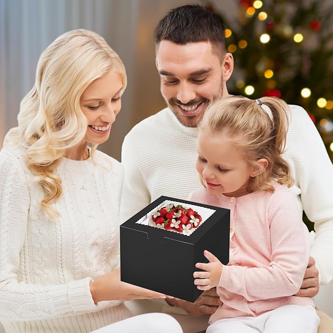 KPOSIYA 40pcs 6x6x5 inch Mini Cake Boxes with Cake Boards (20 Boxes & 20 Boards), 6 inch Small Cake Boxes with Lids，Cajas de mini pastel Bakery Boxes with Window for Christmas Thanksgiving