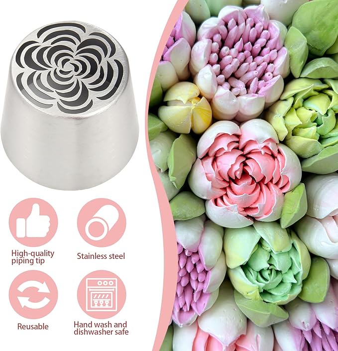 Extra Large Russian Piping Tips for Marshmallows Stainless Steel Flower Frosting Nozzles many styles Cake Decorating Baking tool for Buttercream, Cupcakes Cookies(SL57)