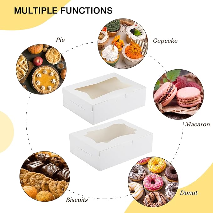 TOMNK 50pcs Cookie Boxes with Window, 8x6x2.5 Inches 2 Style Window Bakery Boxes for Treats, Chocolate Covered Strawberries, Muffins, Donuts