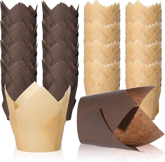 600 Pcs Tulip Cupcake Liners Baking Cups Muffin Baking Cupcake Liners Wrappers Greaseproof Tulip Cups Holders for Party Wedding Birthday Baby Showers (Simple Style)