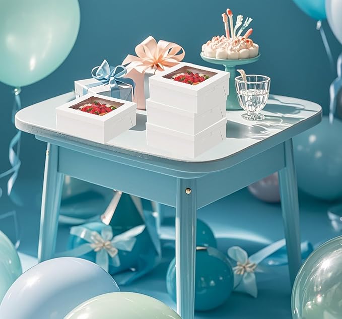 YYaaloa 10x10x8 Cake Boxes with Boards Sets 10 Inch with Window Clear Bakery Dessert Box Square White Disposable Bakery Box for Cakes Pastries Chocolates Cookies Pie Birthday Party Wedding (6)