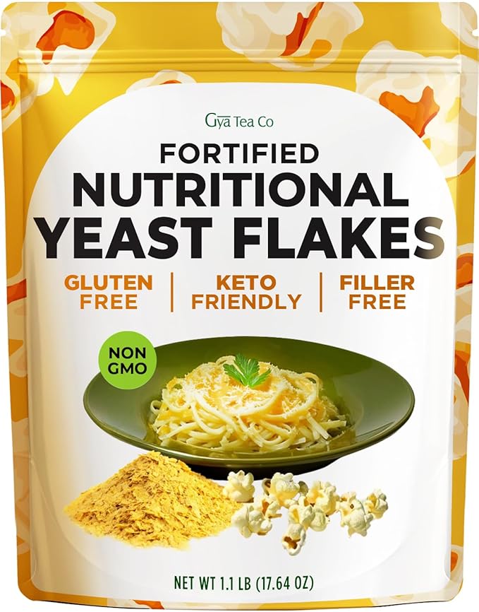 Gya Tea Co Fortified Nutritional Yeast Flakes 1.1lb (17.64 Oz) Dairy Free, Premium Vegan Cheese Substitute, Source Of Protein & Vitamins - Non-GMO, Keto-Friendly, Gluten Free