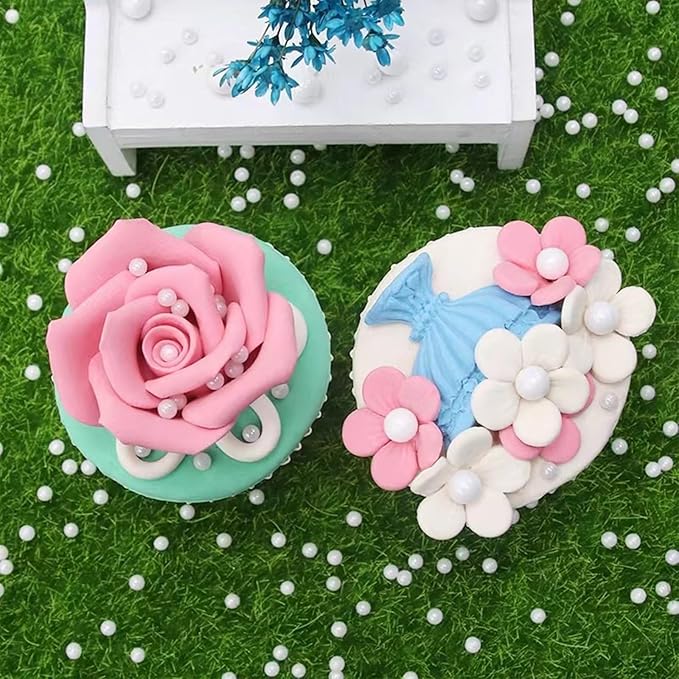 Sentovac 4mm White Pearl Sprinkles Edible Cake Decorating Sugar Candy Cookie Cake Cupcake Topper Ice Cream Baking Decorations Halloween Christmas Valentines Wedding Supplies