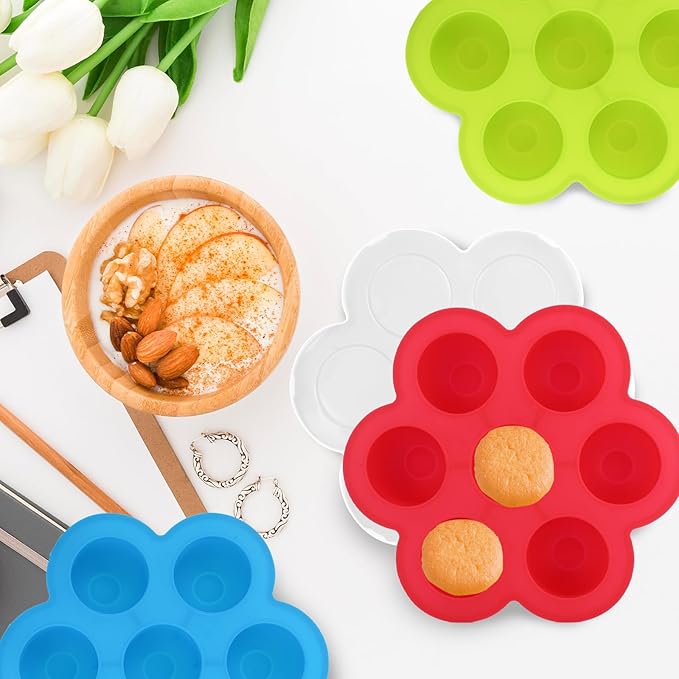 3 Pcs Egg Bites Silicone Mold Air Fryer Accessories Food Grade Big 7 Cups Mini Muffin Pan Food Silicone Freezer Molds with Lid for Baking Egg Bite Cupcake Mini Muffins Tart Bread