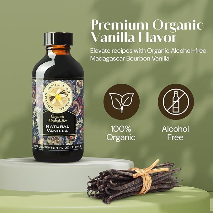 Organic Alcohol-Free Natural Vanilla, For Baking, Sweet Drinks And More, Handcrafted From Madagascar Bourbon Vanilla Pods, Halal Certified, 4 Oz Bottle
