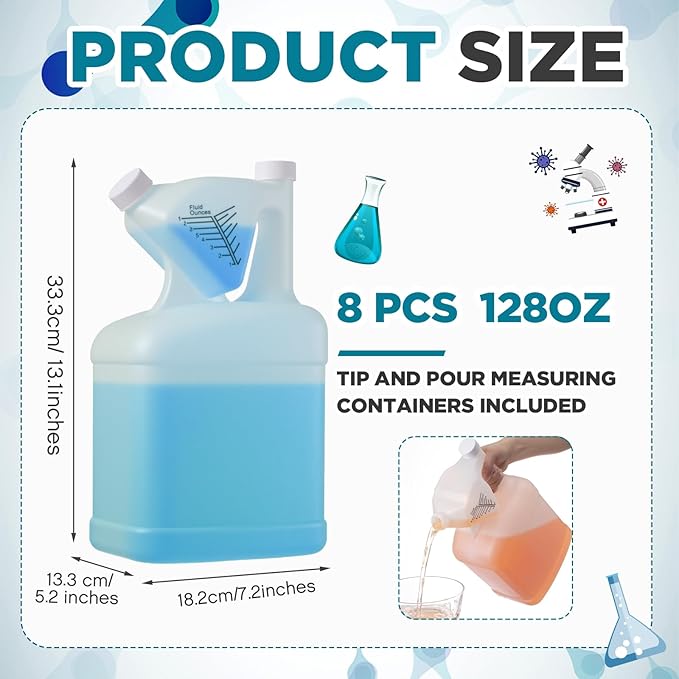 8 Pcs 128oz Measure Container and Pour Measuring Containers Plastic Measuring Bottle, 8oz Measure Capacity