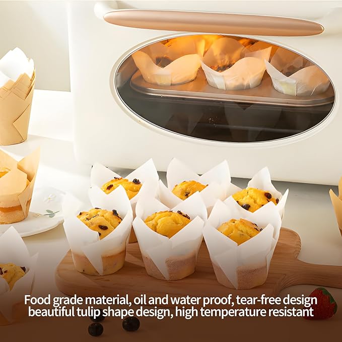 200pcs Tulip Cupcake Liners - Greaseproof Cupcake Wrappers in Standard Size, Premium Paper Muffin Liners Holders for Baking. Ideal for Parties, Events, and Catering.