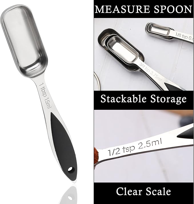 Measuring Spoons Set of 7 Stainless Steel Metal Measuring Spoons Heavy Duty Tablespoon for Measuring Dry and Liquid Ingredients Fits in Spice Jar