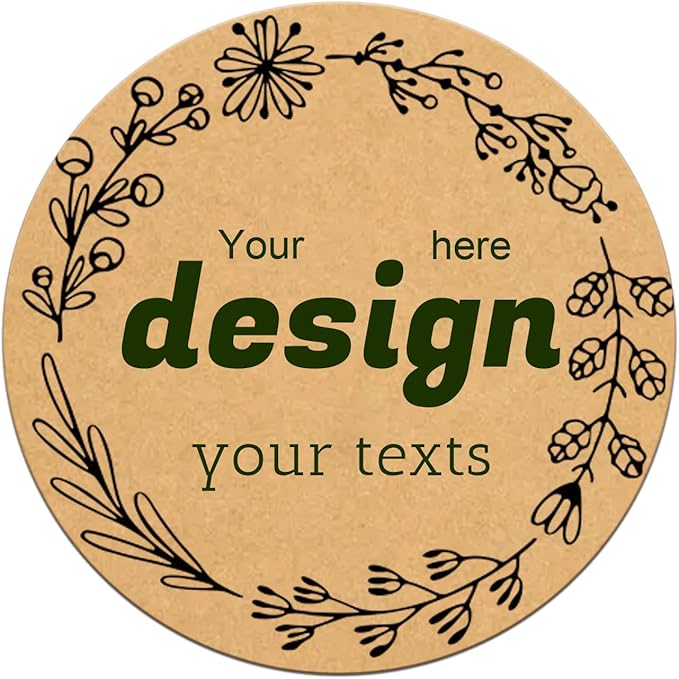 Custom Lables Round Kraft Paper Stickers, Decorative Labels with Floral Wreath Personalized with Texts, Logo, Thank You Labels for Business 100 Pack (Style 5)